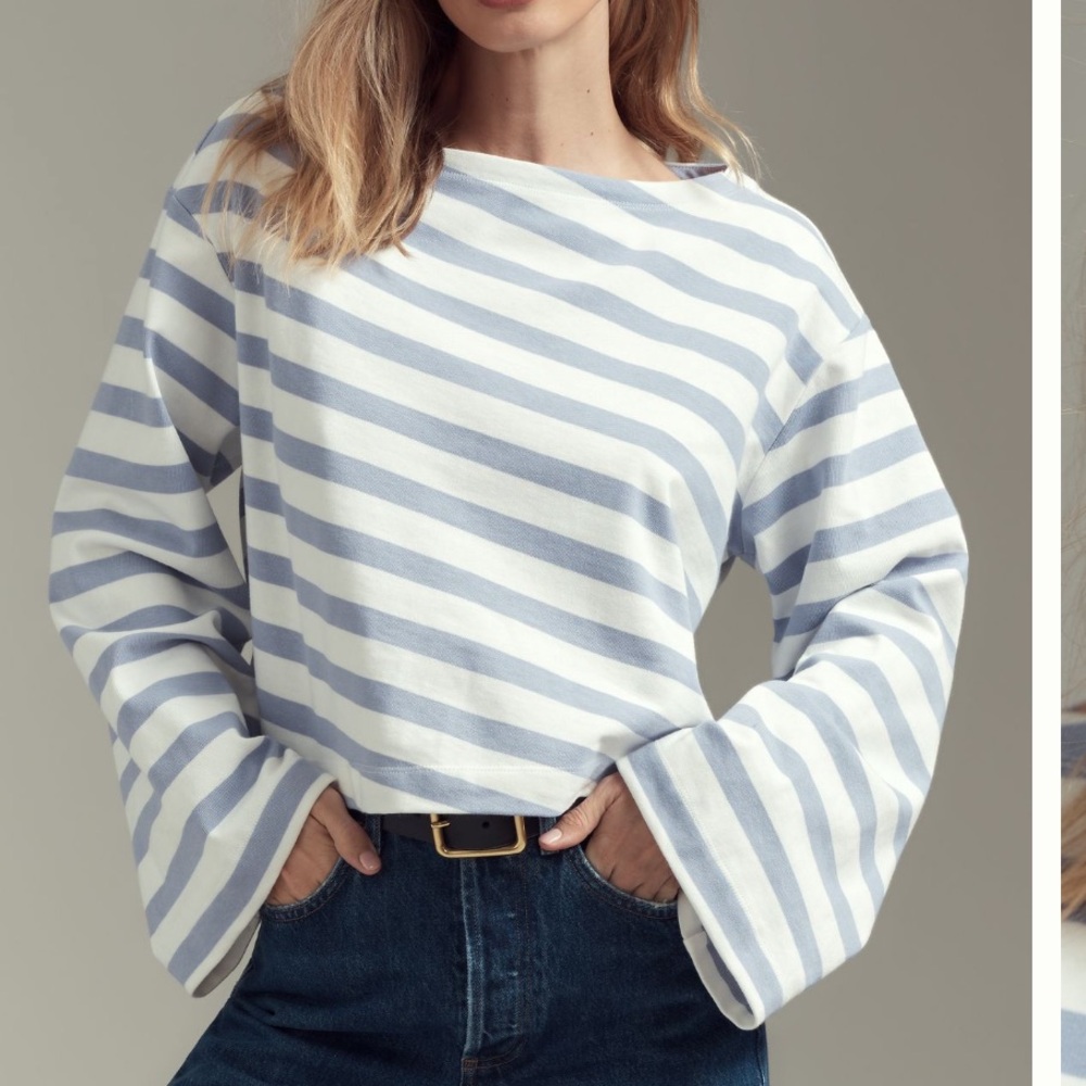 Maeve Lavender and White Bell Sleeve Top